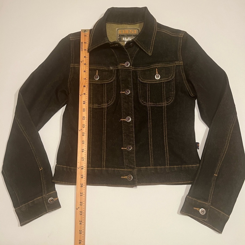 Y2K Crest Black Jean Jacket Classic Denim Style (D4) - Picture 2 of 12